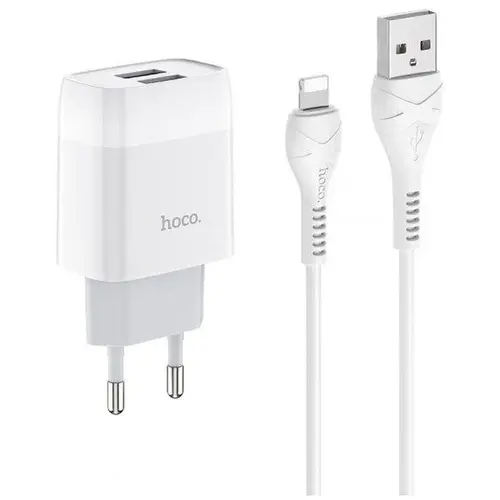 MR3_105369 Мережевий зарядний пристрій hoco c73a glorious 2.4a 2usb, кабель lightning білий HOCO