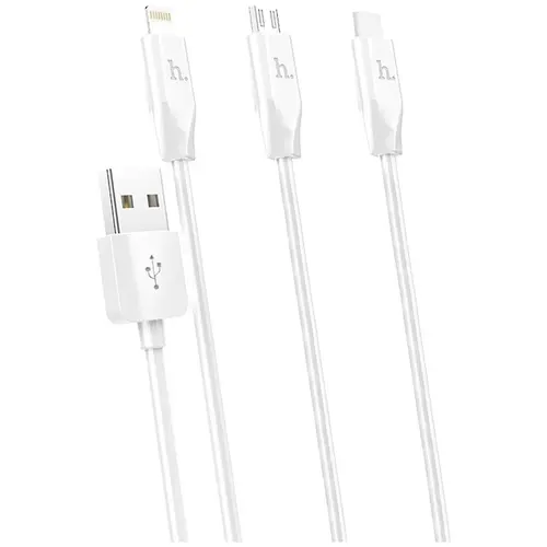MR3_115406 Кабель combo hoco x1 rapid 3in1 (lightning, micro, type-c), 2.4a 1 m білий HOCO