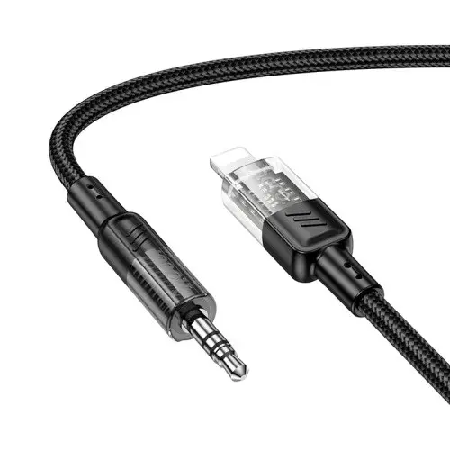 MR4_1497 Адаптер aux hoco upa27 spirit transparent digital audio conversion cable lightning 1.2 m, чорний HOCO