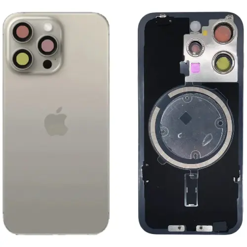 MR3_120686 Задня кришка (скло) для iphone 15 pro max natural titanium, сервісний у зборі на рамці APPLE