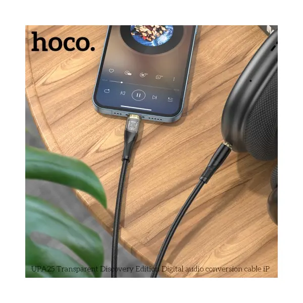 MR4_1818 Адаптер aux hoco upa25 transparent discovery edition digital audio conversion cable lightning, чорний HOCO