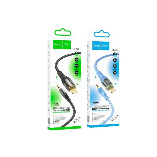 MR4_1818 Адаптер aux hoco upa25 transparent discovery edition digital audio conversion cable lightning, чорний HOCO