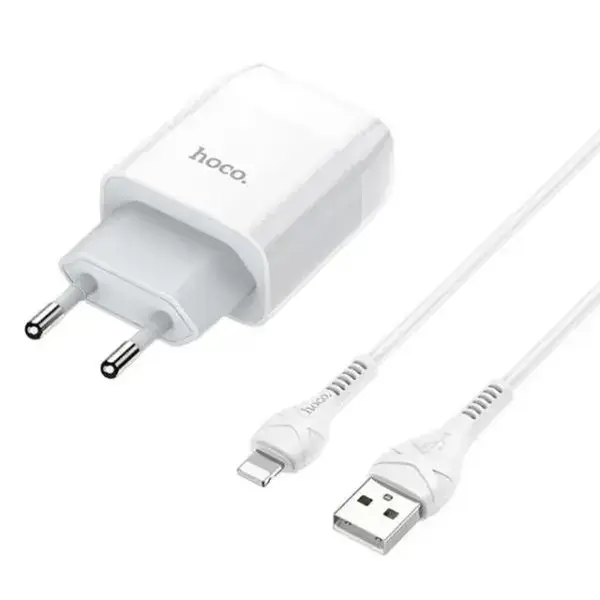 MR1_107101 Зарядний пристрій hoco c72a (кабель usb на lightning, 2.1a) білий HOCO