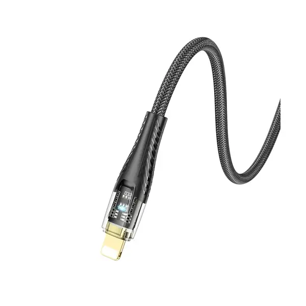 MR4_139411 Кабель hoco u121 золотистий standard transparent discovery edition charging data cable lightning 1 m, чорний HOCO