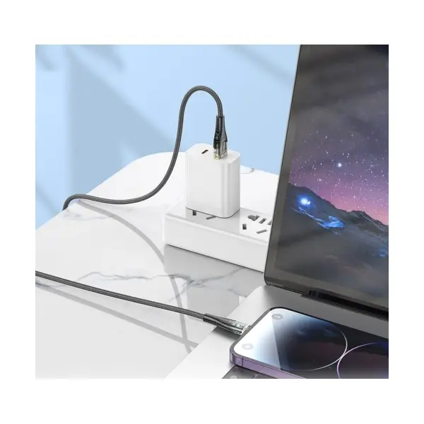 MR4_139411 Кабель hoco u121 золотистий standard transparent discovery edition charging data cable lightning 1 m, чорний HOCO