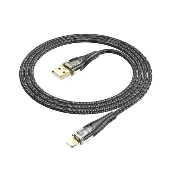 MR4_139411 Кабель hoco u121 золотистий standard transparent discovery edition charging data cable lightning 1 m, чорний HOCO