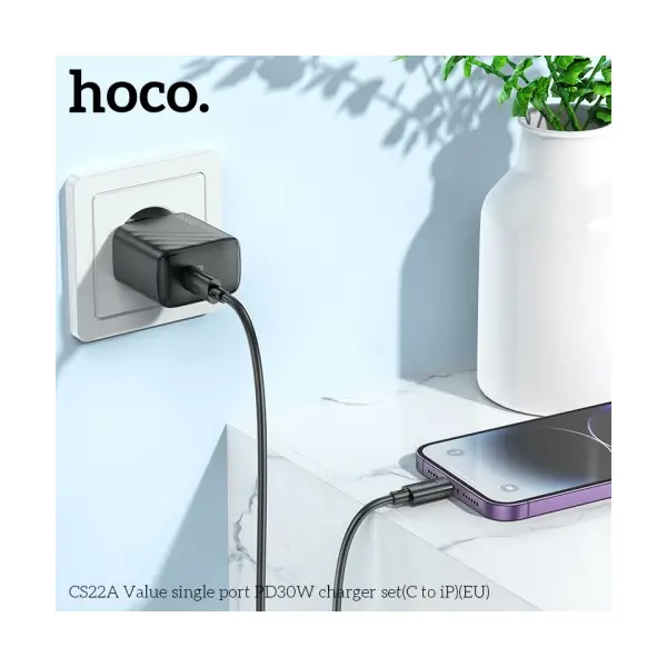 MR4_132383 Мережевий зарядний пристрій hoco cs22a value single port pd30w charger set (c to ip), чорний HOCO
