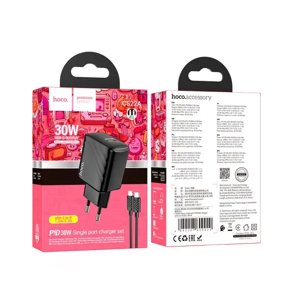 MR4_132383 Мережевий зарядний пристрій hoco cs22a value single port pd30w charger set (c to ip), чорний HOCO