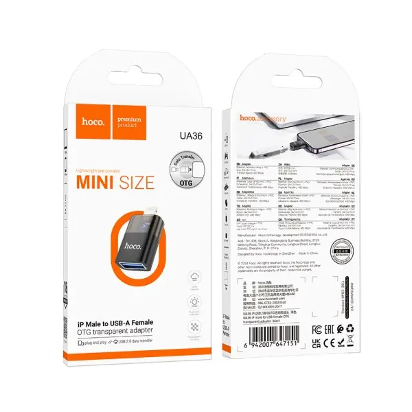 MR4_152315 Перехідник otg hoco ua36 ip male to usb female otg transparent adapter HOCO