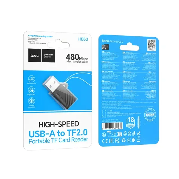 MR4_153052 Перехідник hoco hb53 usb mini tf card reader 2.0, чорний HOCO