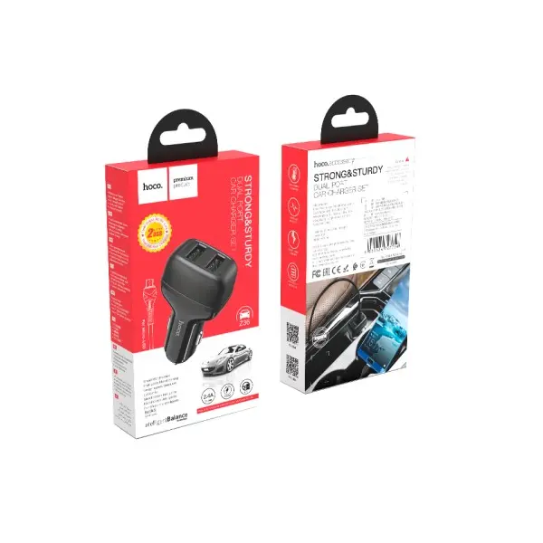 АВТОМОБІЛЬНИЙ ЗАРЯДНИЙ ПРИСТРІЙ 4IN1 HOCO Z36 LEADER 2USB, 2,4A + CABLE MICRO, ЧОРНИЙ