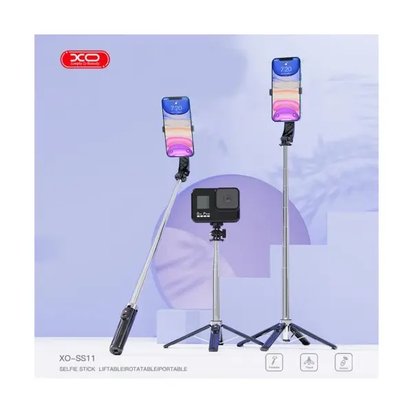 МОНОПОД XO SS11 FOUR LEGGED REINFORCED STAND BLUETOOTH SELFIE STICK 100CM, ЧОРНИЙ