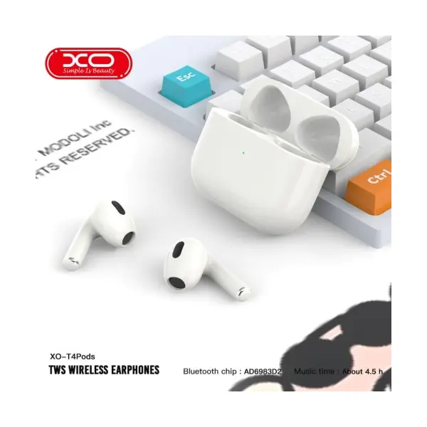 MR4_18852 Навушники бездротові xo t4 pods bluetooth headset, білий 