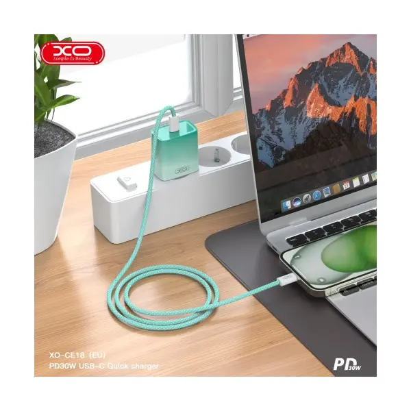 МЕРЕЖЕВИЙ ЗАРЯДНИЙ ПРИСТРІЙ XO CE18 (EU) PD30W TYPE-C FAST CHARGING CHARGER СИНІЙ