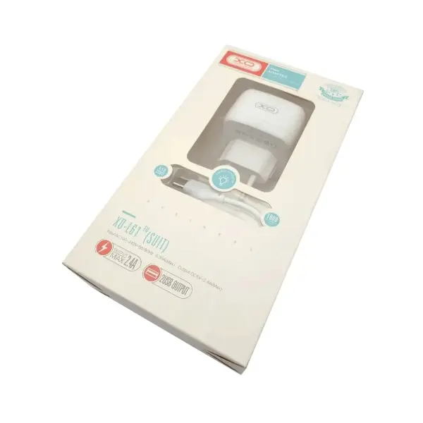 МЕРЕЖЕВИЙ ЗАРЯДНИЙ ПРИСТРІЙ XO L61 12W 2USB PORT 2.4A CHARGER WITH LIGHTNING CABLE, БІЛИЙ
