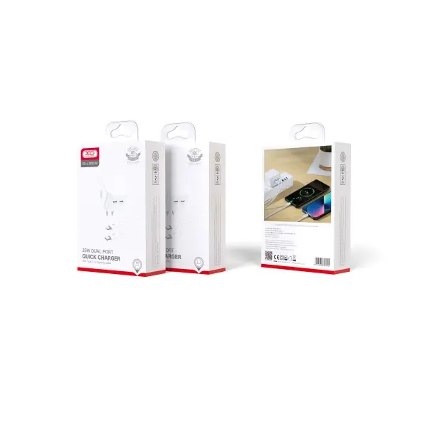 МЕРЕЖЕВИЙ ЗАРЯДНИЙ ПРИСТРІЙ XO L102 (EU) 35W DUAL TYPE-C PORT FAST CHARGER WITH LIGHTNING CABLE (NB113), БІЛИЙ
