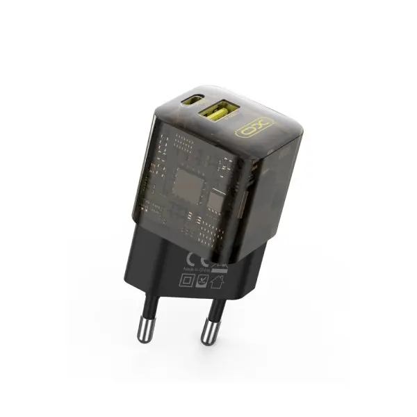МЕРЕЖЕВИЙ ЗАРЯДНИЙ ПРИСТРІЙ XO CE05 (EU) PD30W, QC3.0, 18W FAST CHARGER КОРИЧНЕВИЙ