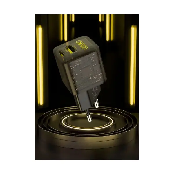 МЕРЕЖЕВИЙ ЗАРЯДНИЙ ПРИСТРІЙ XO CE05 (EU) PD30W, QC3.0, 18W FAST CHARGER КОРИЧНЕВИЙ