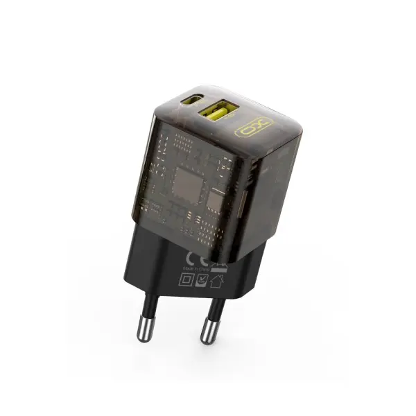МЕРЕЖЕВИЙ ЗАРЯДНИЙ ПРИСТРІЙ XO CE05 (EU) PD30W, QC3.0, 18W FAST CHARGER WITH LIGHTNING CABLE КОРИЧНЕВИЙ