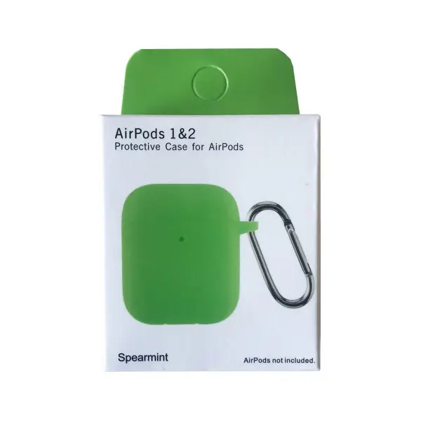 ЧОХОЛ ДЛЯ AIRPODS 1, 2 SILICON SLIM (+ КАРАБИН) NEW BOX SPEARMINT