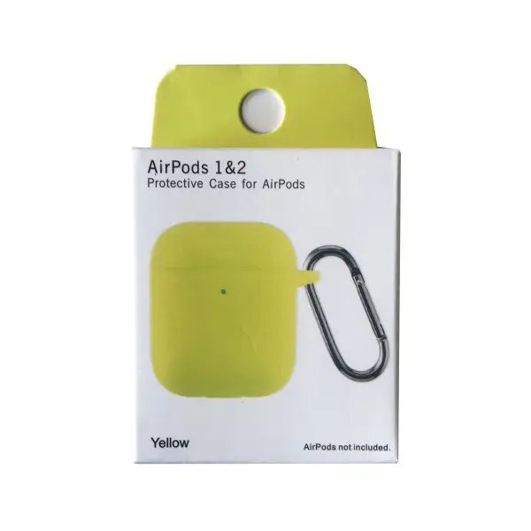 ЧОХОЛ ДЛЯ AIRPODS 1, 2 SILICON SLIM (+ КАРАБИН) NEW BOX ЖОВТИЙ