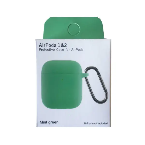 ЧОХОЛ ДЛЯ AIRPODS 1, 2 SILICON SLIM (+ КАРАБИН) NEW BOX MINT ЗЕЛЕНИЙ