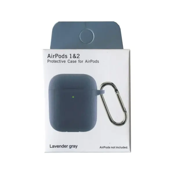 ЧОХОЛ ДЛЯ AIRPODS 1, 2 SILICON SLIM (+ КАРАБИН) NEW BOX LAVANDER, СІРИЙ