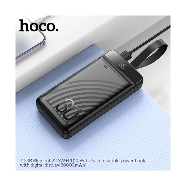 MR4_29836 Зовнішній акумулятор power bank hoco j123b element 22.5w+pd20w fully compatible with lcd and led-lamp 30 000mah, чорний 
