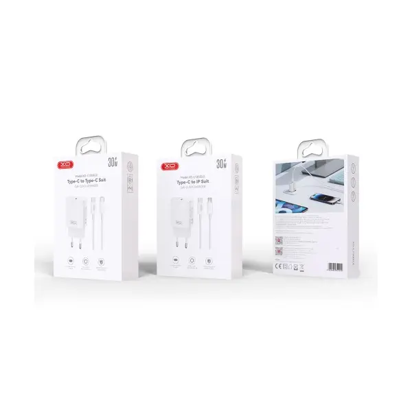 МЕРЕЖЕВИЙ ЗАРЯДНИЙ ПРИСТРІЙ XO L131 PD30W 1TYPE-C FAST CHARGING WITH LIGHTNING CABLE, БІЛИЙ