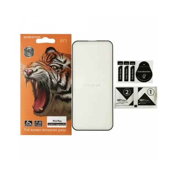 ЗАХИСНЕ СКЛО BOROFONE ДЛЯ IPHONE 15 PLUS, 16 PLUS, ЧОРНИЙ