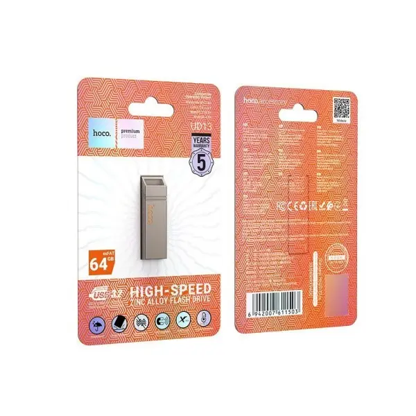 ФЛЕШ-НАКОПИЧУВАЧ USB HOCO UD13 CLEVER USB3.2 USB FLASH DRIVE 64GB, СІРИЙ