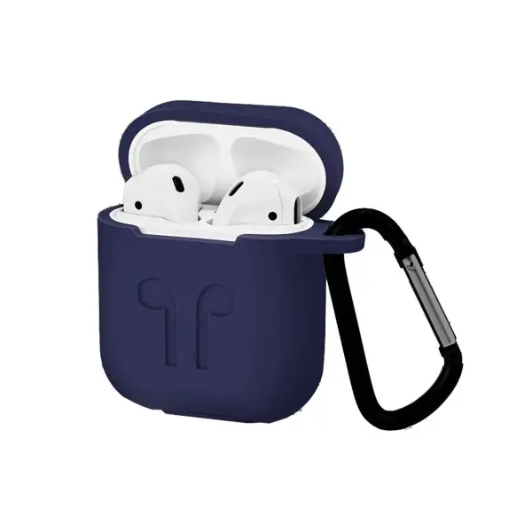 ЧОХОЛ ДЛЯ AIRPODS СИЛІКОНОВИЙ LOGO 2IN1 (+ КАРАБИН) (ТЕХ. ПАК) DARK-BLUE