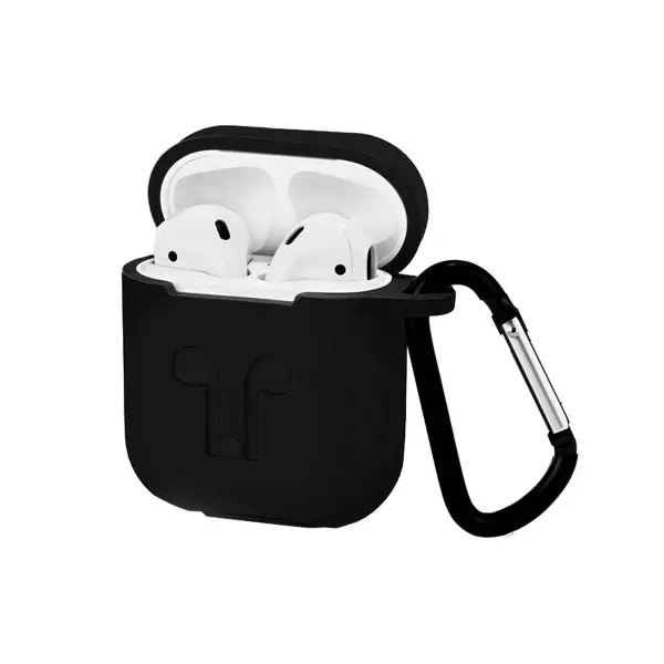 ЧОХОЛ ДЛЯ AIRPODS СИЛІКОНОВИЙ LOGO 2IN1 (+ КАРАБИН) (ТЕХ. ПАК), ЧОРНИЙ