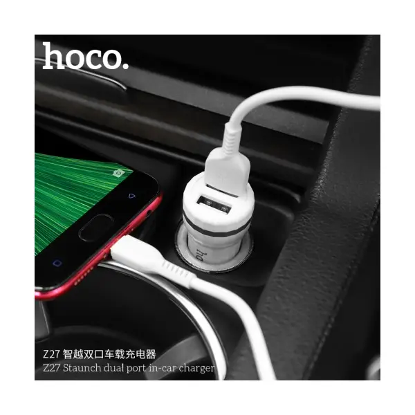 MR4_41790 Автомобільний зарядний пристрій 4in1 hoco z27 staunch 2usb, 2,4a, micro, білий HOCO