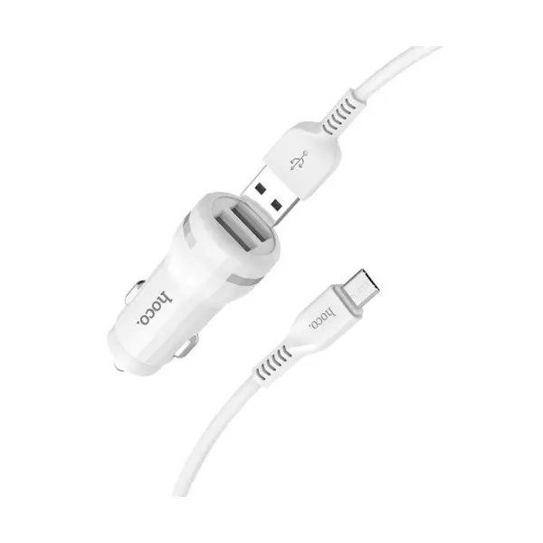 MR4_41790 Автомобільний зарядний пристрій 4in1 hoco z27 staunch 2usb, 2,4a, micro, білий HOCO