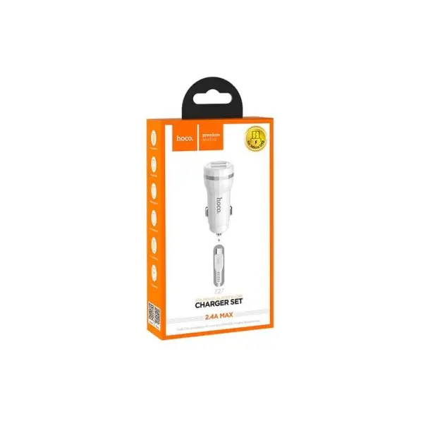 MR4_41790 Автомобільний зарядний пристрій 4in1 hoco z27 staunch 2usb, 2,4a, micro, білий HOCO