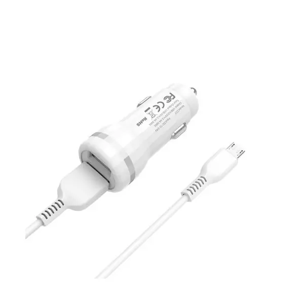 MR4_41790 Автомобільний зарядний пристрій 4in1 hoco z27 staunch 2usb, 2,4a, micro, білий HOCO