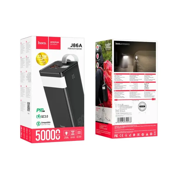 MR4_40733 Зовнішній акумулятор power bank hoco j86a powermaster fully compatible pd20w, qc, lcd, lamp 50 000mah, чорний 