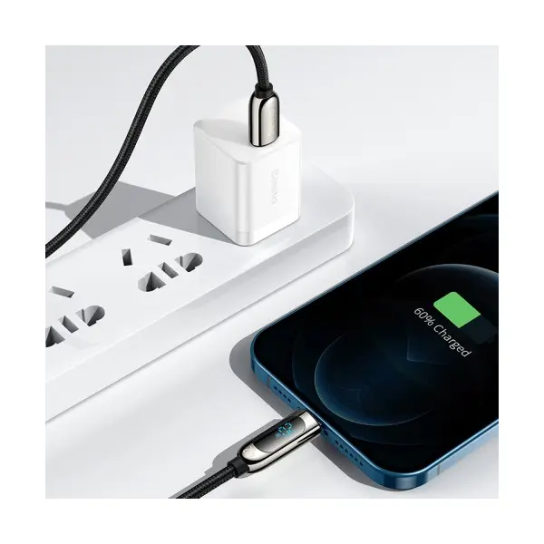 КАБЕЛЬ PD BASEUS DISPLAY FAST CHARGING DATA CABLE TYPE-C TO LIGHTNING 20W 2M, ЧОРНИЙ CATLSK-A01