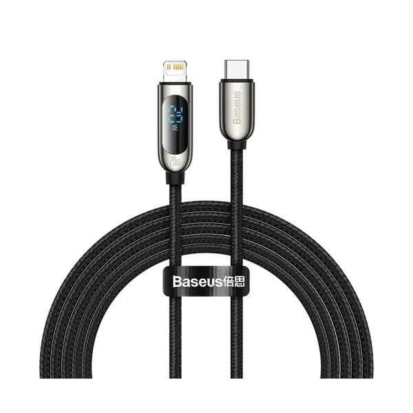 КАБЕЛЬ PD BASEUS DISPLAY FAST CHARGING DATA CABLE TYPE-C TO LIGHTNING 20W 2M, ЧОРНИЙ CATLSK-A01