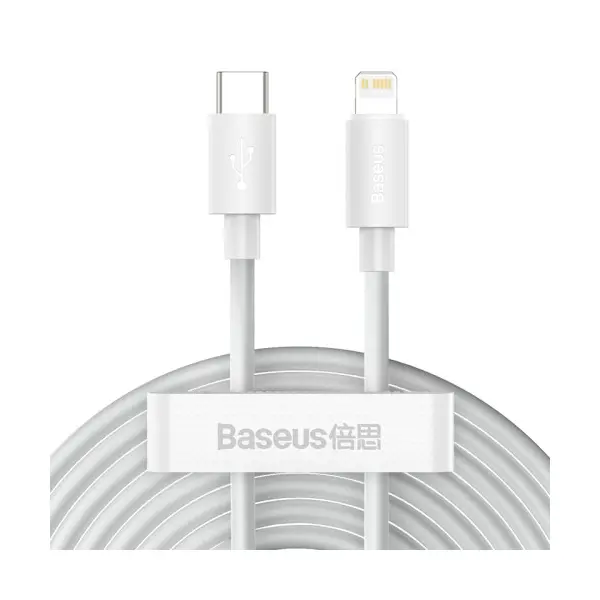 КАБЕЛЬ PD BASEUS SIMPLE WISDOM DATA CABLE KIT TYPE-C TO LIGHTNING PD 20W (2ШТ, SET)1.5M, БІЛИЙ TZCATLZJ-02