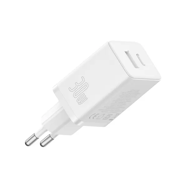 МЕРЕЖЕВИЙ ЗАРЯДНИЙ ПРИСТРІЙ BASEUS CUBE FAST CHARGER C+U 30W EU CLUSTER, БІЛИЙ P10111404213-00