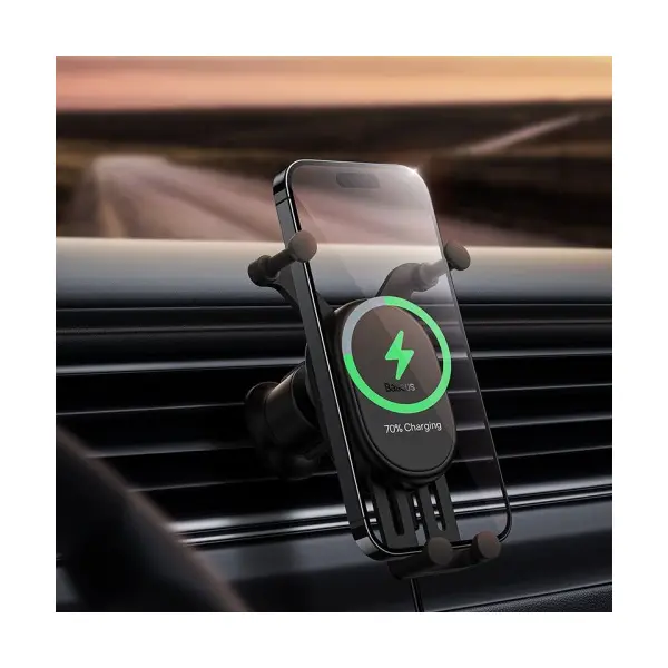 БЕЗДРОТОВИЙ АВТОМОБІЛЬНИЙ ЗАРЯДНИЙ ПРИСТРІЙ BASEUS STABLE GRAVITATIONAL WIRELESS CHARGING CAR MOUNT PRO 15W, ЧОРНИЙ SUWX030001