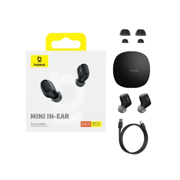 НАВУШНИКИ BASEUS BOWIE WM01 TRUE WIRELESS EARPHONES, ЧОРНИЙ NGTW370001