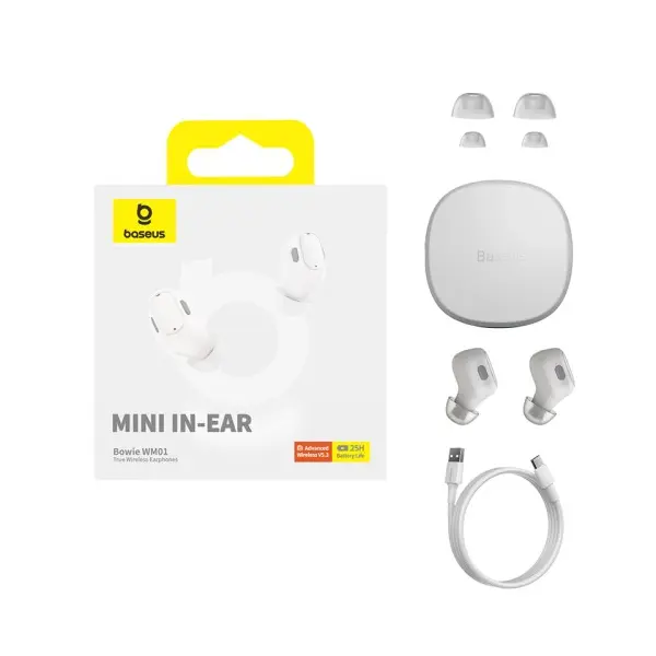 MR4_54371 Навушники baseus bowie wm01 true wireless earphones, білий ngtw370002 
