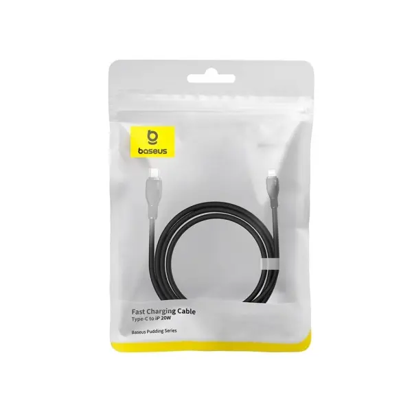 КАБЕЛЬ PD BASEUS PUDDING SERIES FAST CHARGING CABLE TYPE-C TO LIGHTNING 20W 2M, ЧОРНИЙ P10355701111-01
