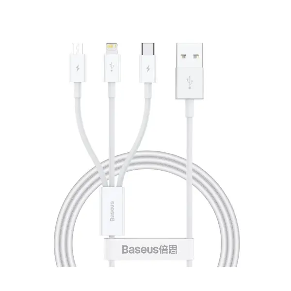 КАБЕЛЬ 3IN1 BASEUS SUPERIOR SERIES FAST CHARGING DATA CABLE USB-A TO (LIGHTNING, MICRO, TYPE-C) 3.5A 1M, БІЛИЙ P10320105221-00