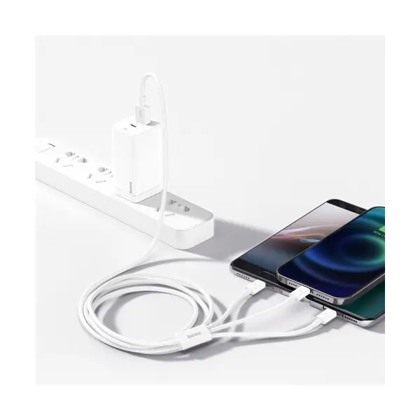 КАБЕЛЬ 3IN1 BASEUS SUPERIOR SERIES FAST CHARGING DATA CABLE USB-A TO (LIGHTNING, MICRO, TYPE-C) 3.5A 0.5M, БІЛИЙ P10320105221-01