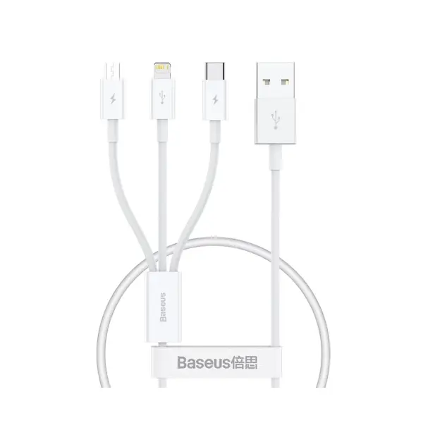 MR4_54609 Кабель 3in1 baseus superior series fast charging data cable usb-a to (lightning, micro, type-c) 3.5a 0.5m, білий p10320105221-01 