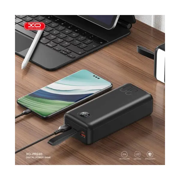 ЗОВНІШНІ АКУМУЛЯТОРИ POWER BANK XO PR240 TYPE-C 20W, USB-A 22.5W FULLY 30 000MAH, ЧОРНИЙ